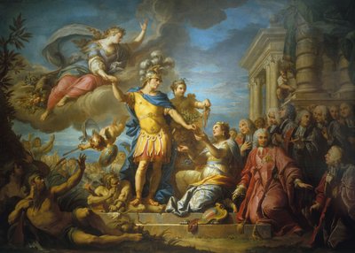 Alegoría en honor de la publicación de la Paz de Aix-la-Chapelle, 13 de febrero de Jacques (1701 81) Dumont