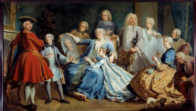 Retrato de Madame Mercier, nodriza de Luis XV, rodeada de su familia de Jacques  Dumont