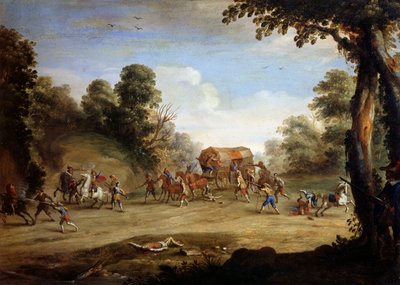 Vida de un soldado, saqueo de un carruaje de Jacques (after) Callot