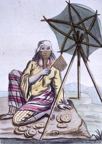 Mujer árabe del desierto vendiendo pan, de 