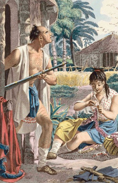 Hombre y mujer indios Creek en la aldea. de Jacques (after) Kuyper