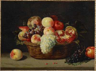 Panier de grenade, peches et raisins - Cesta con granada, melocotones y uvas ... de Jacques (attr. to) Linard