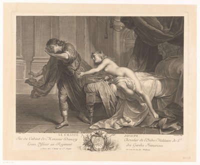 José resiste la tentación de la esposa de Potifar Le chaste Joseph (título sobre el objeto) de Jacques Beauvarlet