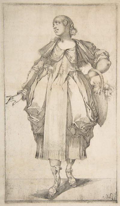 Jardinera con una cesta en el brazo, de la serie Hortulanae de Jacques Bellange
