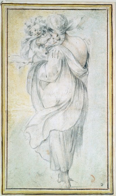 Gitana con un niño - Obra de Jacques Bellange (alrededor de 1575-1616), sangre y tiza blanca y negra sobre papel (30x16,5 cm), principios del siglo XVII - Gitana con un niño, Sangre, tiza blanca y negra sobre papel de J Bellange, principios del siglo XVII  de Jacques Bellange