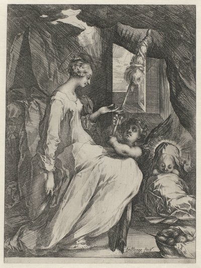 La Virgen María girando con el Niño Jesús y un ángel
María con el niño y un ángel que sostiene una falda giratoria de Jacques Bellange