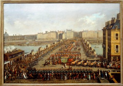 Cruce del nuevo puente por el cortejo imperial para la ceremonia de la consagración de Napoleón I el 2 de diciembre de Jacques Bertaux