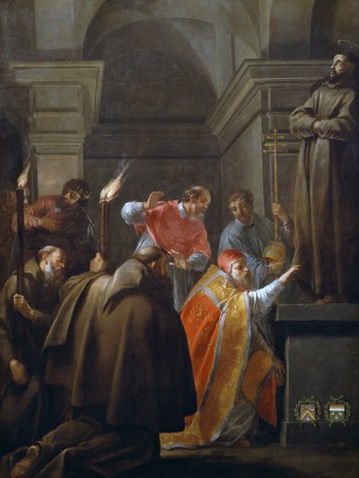 El Papa Nicolás V en la tumba de San Francisco de Asís, pintura de Jacques Blanchard (1600-1638) de Jacques Blanchard