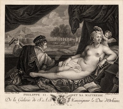 Felipe II y su amante después de Tiziano, c. 1780 de Jacques Bouillard