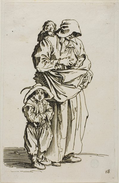 Una madre con sus tres hijos, placa 18 de Los mendigos de Jacques Callot