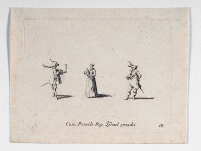 Una dama con una botella de vino y dos caballeros, de ... (grabado) de Jacques Callot