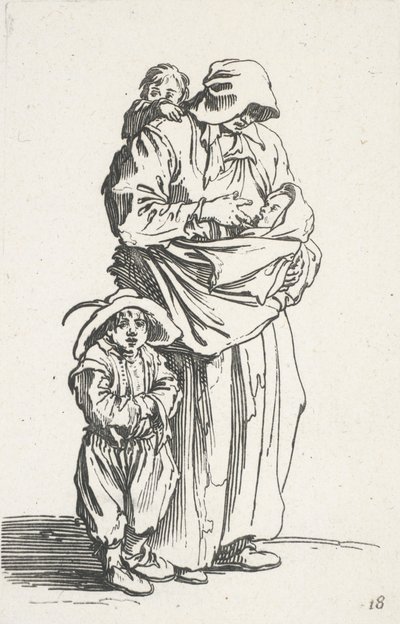 Una madre y sus tres hijos, de Los mendigos (La mere et ses trois enfants) de Jacques Callot