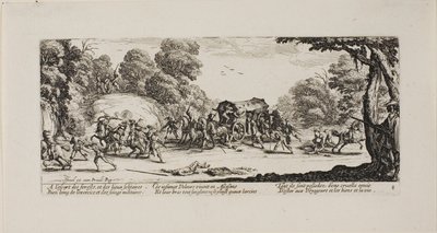 Ataque a la diligencia, lámina ocho de Las miserias de la guerra de Jacques Callot
