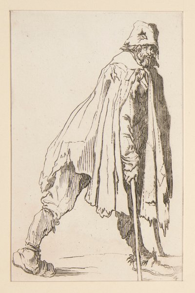 Mendigo con gorra, con muletas, de The Beggars. de Jacques Callot