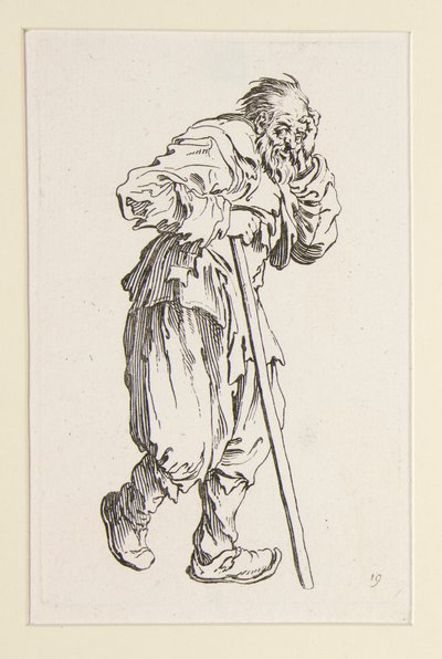 Mendigo apoyado en un palo, de The Beggars de Jacques Callot