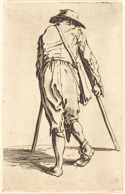 Mendigo con muletas y sombrero, vista trasera de Jacques Callot