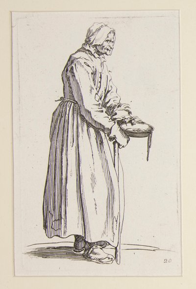 Mendiga cargando un cuenco, de Los mendigos (La mendiante a la sebille) de Jacques Callot