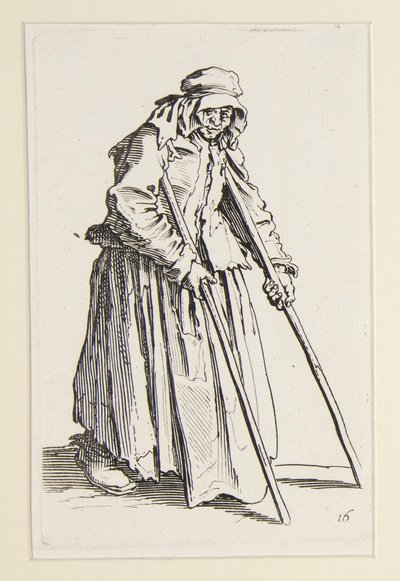 Mendiga con muletas, de Los mendigos (La mendiante aux bequilles) de Jacques Callot