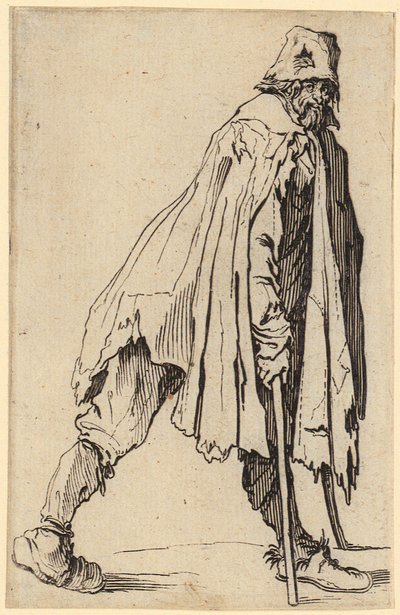 Mendigo con muletas y sombrero, lámina 4 de la serie «Los mendigos» de Jacques Callot