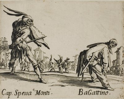 Capitán Spessa Monti - Begattino, lámina 10 de Balli di Sfessania de Jacques Callot
