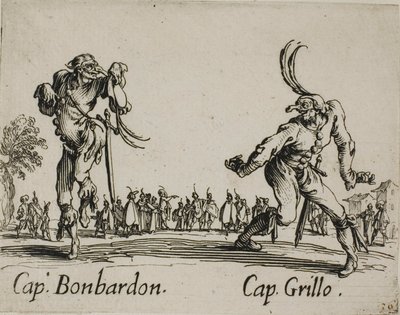 Capitán Bonbardon - Capitán Grillo, plancha 13 de Balli di Sfessania de Jacques Callot
