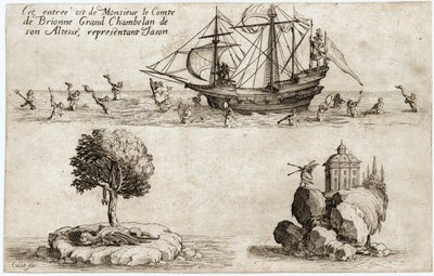 Combat a la barriere: la entrada de Monsieur le Comte de Brionne, Grand Chambellan de su Alteza Carlos IV de Lorena ... (grabado) de Jacques Callot