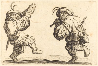 Bailarines con flauta y pandereta, c. 1622 de Jacques Callot