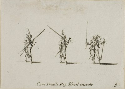 Ejercicio con picas inclinadas, lámina cinco de Los ejercicios militares de Jacques Callot