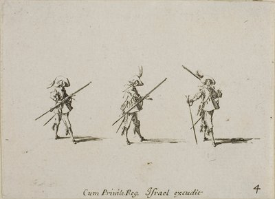 Ejercicio con el mosquete, lámina cuatro de Los ejercicios militares de Jacques Callot