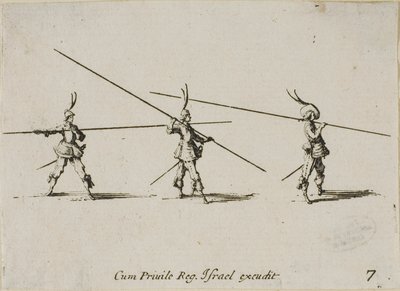 Ejercicio con el mosquete, lámina siete de Los ejercicios militares de Jacques Callot