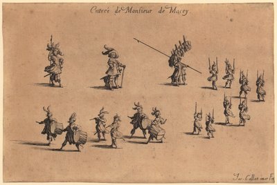 Caballero con abrigo ribeteado de piel, con las manos entrelazadas a la espalda, lámina 7 de la serie «La nobleza» de Jacques Callot