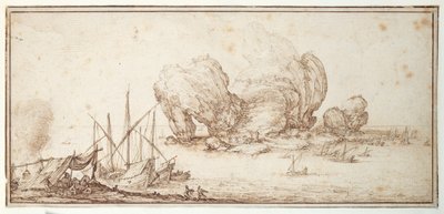 Rocas fantásticas, fortificadas. Envío. Bivouac de marineros a la vista de su embarcación (Le Grand Rocher) de Jacques Callot