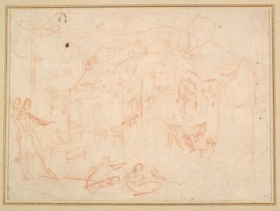Figura Estudios (anverso); Un escenario (verso) de Jacques Callot