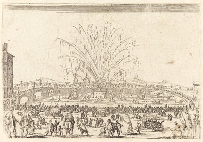 Fuegos artificiales en el Arno, Florencia de Jacques Callot