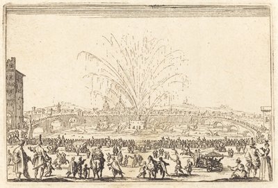 Fuegos artificiales en el Arno, Florencia de Jacques Callot