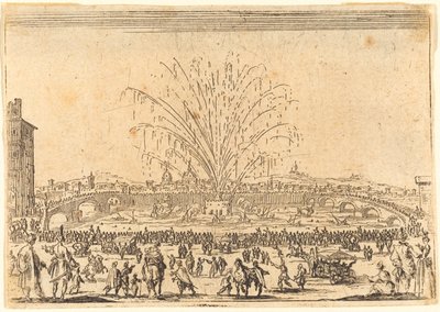 Fuegos artificiales en el Arno, Florencia, c. 1622 de Jacques Callot