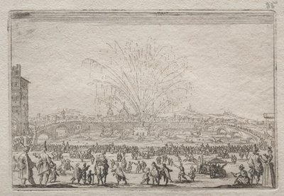 Fuegos artificiales en el Arno, c. 1622 de Jacques Callot