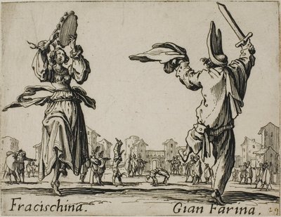 Fracischina - Gian Farina, plato 17 de Balli di Sfessania de Jacques Callot