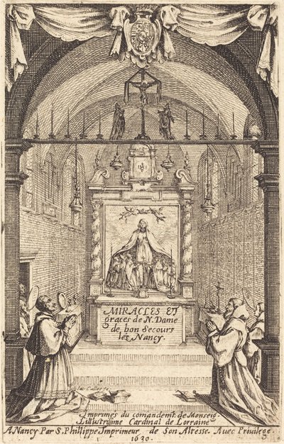 Frontispicio de los Milagros y Gracias de Nuestra Señora de "Bon-Secours-les-Nancy" de Jacques Callot