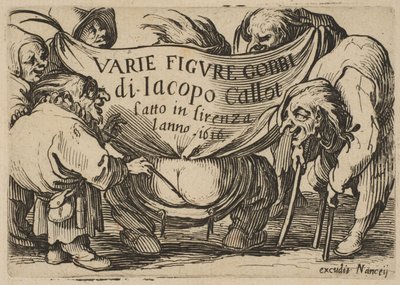 Frontispicio, de Varie Figure Gobbi, suite también llamada Les Bossus, Les Pygmées, Les..., 1616-22 de Jacques Callot