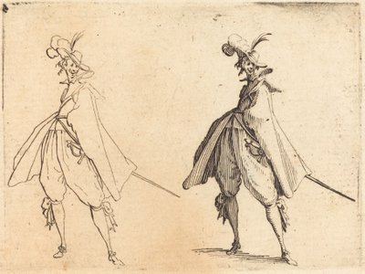 Caballero con gran capa, vista frontal, c. 1617 de Jacques Callot