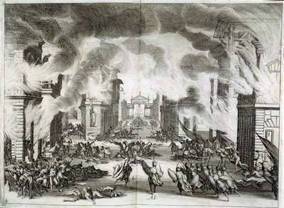 Ilustración de la obra "El Solimán" (Il Solimano). Tragedia de Próspero Bonarelli, Acto V, Escena V, 8 de diciembre de Jacques Callot