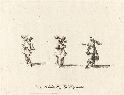 Dama con Grandes Plumas y Dos Caballeros de Jacques Callot