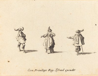 Dama con brazo extendido y dos caballeros de Jacques Callot