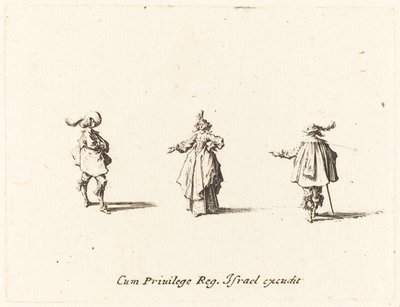 Dama con brazo extendido y dos caballeros de Jacques Callot