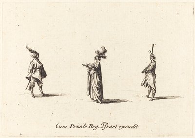 Dama con sombrero emplumado y dos caballeros de Jacques Callot