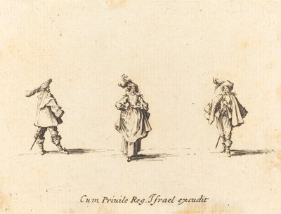 Dama con plumas y dos caballeros de Jacques Callot
