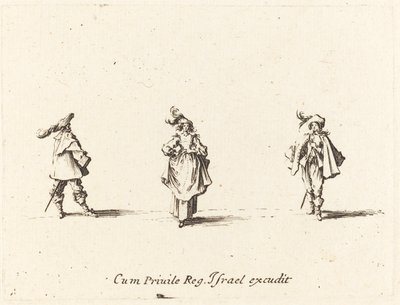 Dama con plumas y dos caballeros de Jacques Callot