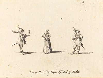 Dama con botella de vino y dos caballeros de Jacques Callot