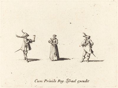 Dama con Botella de Vino y Dos Caballeros de Jacques Callot